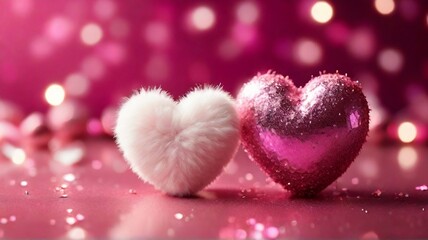 Obraz premium Enchanted Hearts - A Sparkling and Fluffy Heart Valentine’s Day Concept