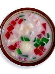 Es buah or sop buah-is an Indonesian iced fruit cocktail dessert. This cold and sweet beverage is made of diced fruits mixed with shaved ice or ice cubes, and sweetened with liquid sugar or syrup.