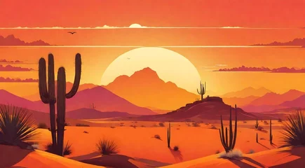Raamstickers A Painting of a Desert With a Sunset in the Background © anamulhaqueanik