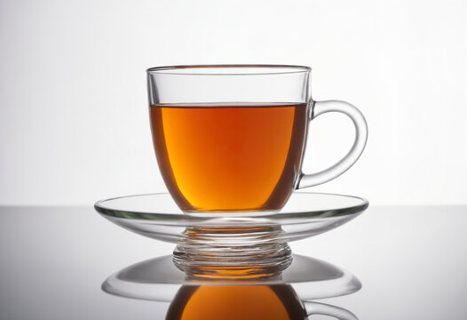 tea in a glass cup on a white background