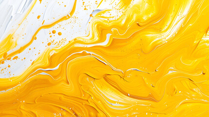 yellow acrylic stain element on white background. with brush and paint texture hand-drawn. acrylic brush strokes abstract fluid liquid ink pattern. generative ai