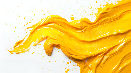 yellow acrylic stain element on white background. with brush and paint texture hand-drawn. acrylic brush strokes abstract fluid liquid ink pattern. generative ai