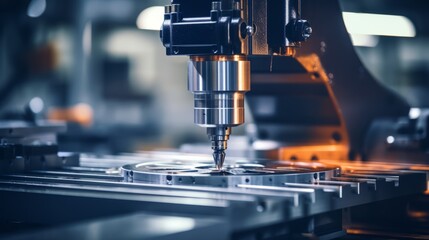 Precision in action: close-up of advanced cnc milling machine amidst enchanting bokeh lights &ndash; technology and production at work
