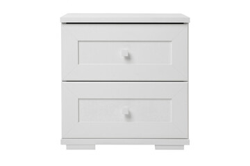 white wooden bedside table with drawers isolated on a white background