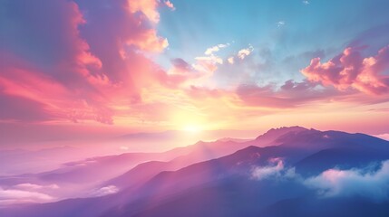 A cloud sky vibrant colors, the sky as day transitions to night over the urban landscape, natural sunlight. Generative AI