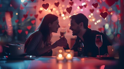 Romantic valentine Couple in Love dating Illustration. Generative AI