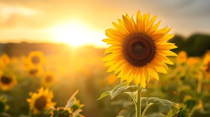 A Sunflower Field with sunlight, beautiful nature. Generative AI