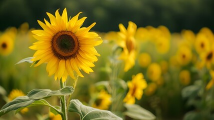 Fototapeta premium A Sunflower Field with sunlight, beautiful nature. Generative AI