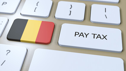 Belgium Country Pay Tax 3D Illustration. National Flag - obrazy, fototapety, plakaty