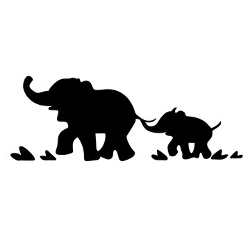 Elephant family cute mother elephant big animals wildlife design silhouette 