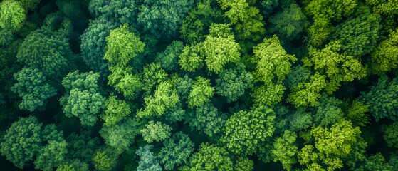 Aerial view of a dense green forest from above.
 - obrazy, fototapety, plakaty