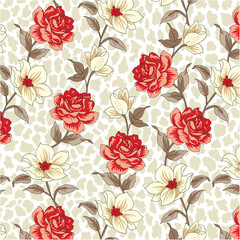  Linked roses and flowers design on dalmatian pattern