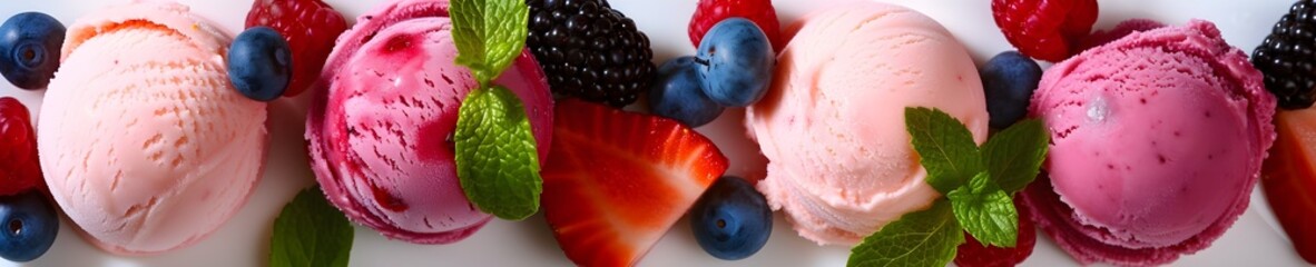 Fruit ice-cream berry dessert banner. Generative AI