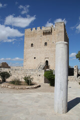 Fototapeta na wymiar Stone pillar at the entrance to Kolossi Castle in Limassol, Cyprus 