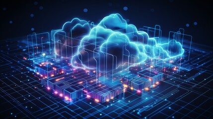 Fototapeta premium Futuristic cloud computing: seamless transfer of big data across the internet - digital technology concept