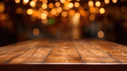 Empty wooden table in cafe or restaurant - obrazy, fototapety, plakaty
