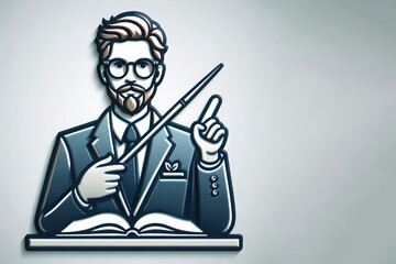 Male teacher with glasses and a pointer. Place for text.