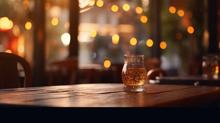 Empty wooden table in cafe or restaurant