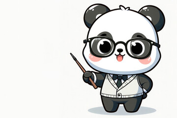 Fototapeta premium Panda with glasses and a pointer. Place for text.