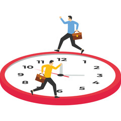 Businessman running around the clock of working time, Vector illustration in flat style

