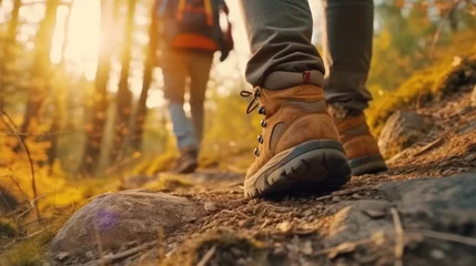 Keuken spatwand met foto Hikers walking in the forest © Thanos