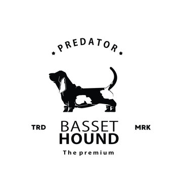 vintage retro hipster basset hound logo vector outline silhouette art icon