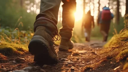Rolgordijnen Hikers walking in the forest © Thanos