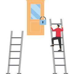 Businessman climbed ladder to success and problem, Vector illustration in flat style

