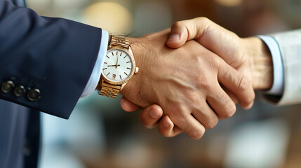 Close-Up of Business Handshake with Elegant Gold Watch - Professional Partnership, Agreement, Success - Generative AI