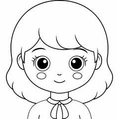 girl black and white vector illustration for coloring book	