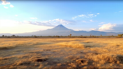 Dry African savanna in the afternoon on Mount Kilimanjaro
