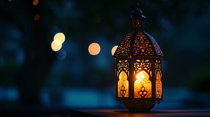 Traditional Arabic lantern lit up for celebrating Ramadan, the Holy Month for whole Muslim world. High quality photo.