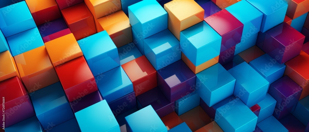 Poster vibrant abstract geometric blocks background design - dynamic 3d render for creative projects