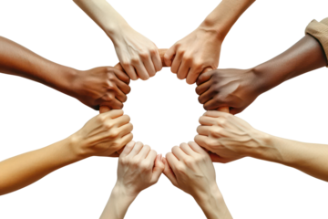 Business People Hands Together Showing Success Concept and Cooperation with for white backgrounds. top view