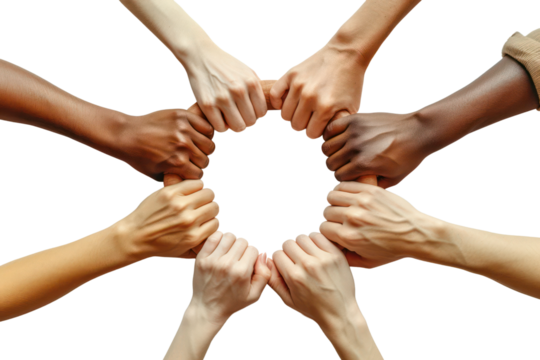 Business People Hands Together Showing Success Concept and Cooperation with for white backgrounds. top view