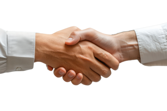 Two hands shaking for unity or deal Isolated on a clear background.