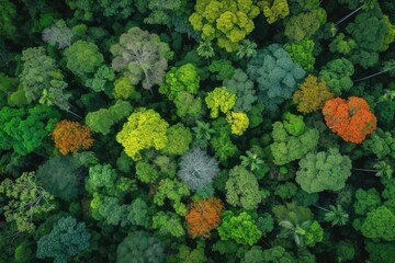 Aerial view of a forest with a variety of trees