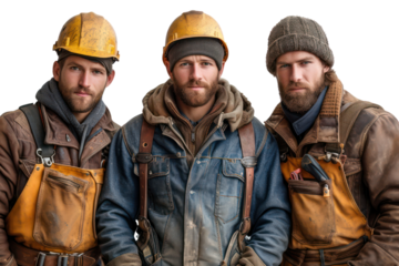 Group of workman in style isolated on transparent background.