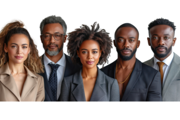 Portrait of successful group of black business people at modern office looking at camera isolated isolated on transparent background