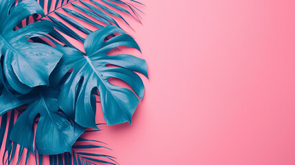 A bright and colorful tropical background featuring vibrant handpainted palm leaves Generated Ai.