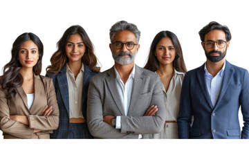 Portrait of successful group of indian business people at modern office looking at camera isolated isolated on transparent background