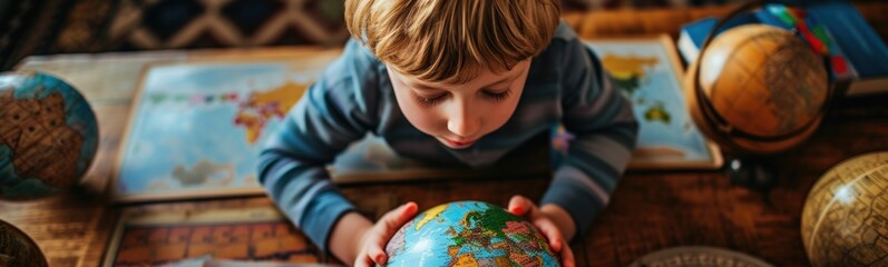 Boy holding a globe in his hands