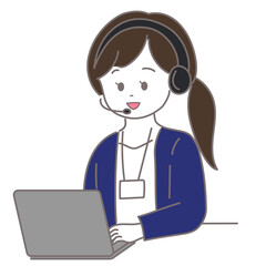 パソコンを見て話しているオペレーターの女性