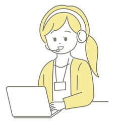 パソコンを見て話しているオペレーターの女性