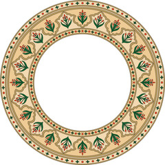 Vector round national colored ornament of ancient Persia. Iranian ethnic circle, ring, border, frame..