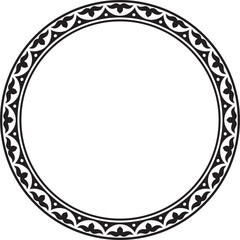 Vector black monochrome round Kazakh national ornament. Ethnic pattern of the peoples of the Great Steppe, .Mongols, Kyrgyz, Kalmyks, Buryats. circle, frame border. - obrazy, fototapety, plakaty