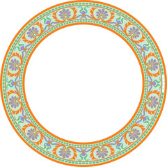 Vector colored round classical ornament of the renaissance era. Circle, ring european border, revival style frame..