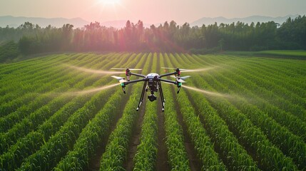 Smart farmer uses drone for various fields such as research analysis, land scanning technology, smart technology concept. - obrazy, fototapety, plakaty
