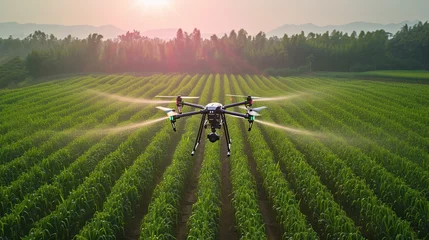 Fotobehang Smart farmer uses drone for various fields such as research analysis, land scanning technology, smart technology concept. © Zahid