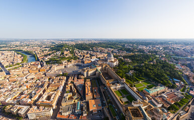 Rome, Italy. St. Peter's Cathedral - Basilica di San Pietro. Panorama of the city on a summer...